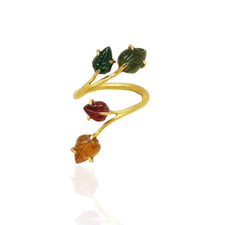 Multi-coloured tourmaline leaf ring