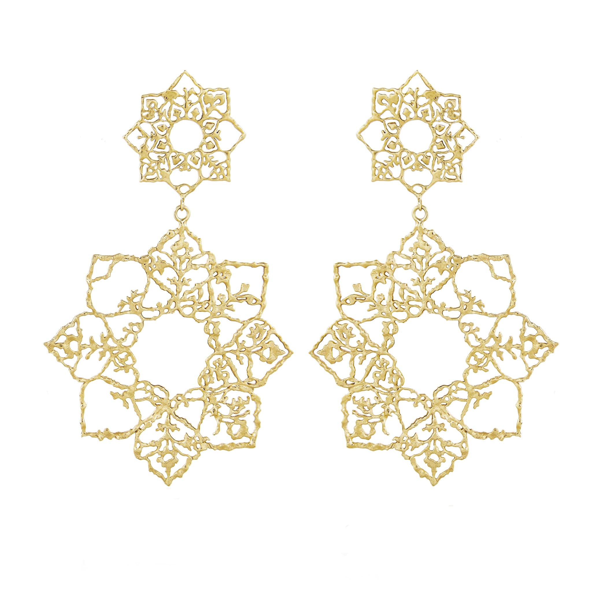 Two Blooms 9ct Recycled Gold Drop Earrings