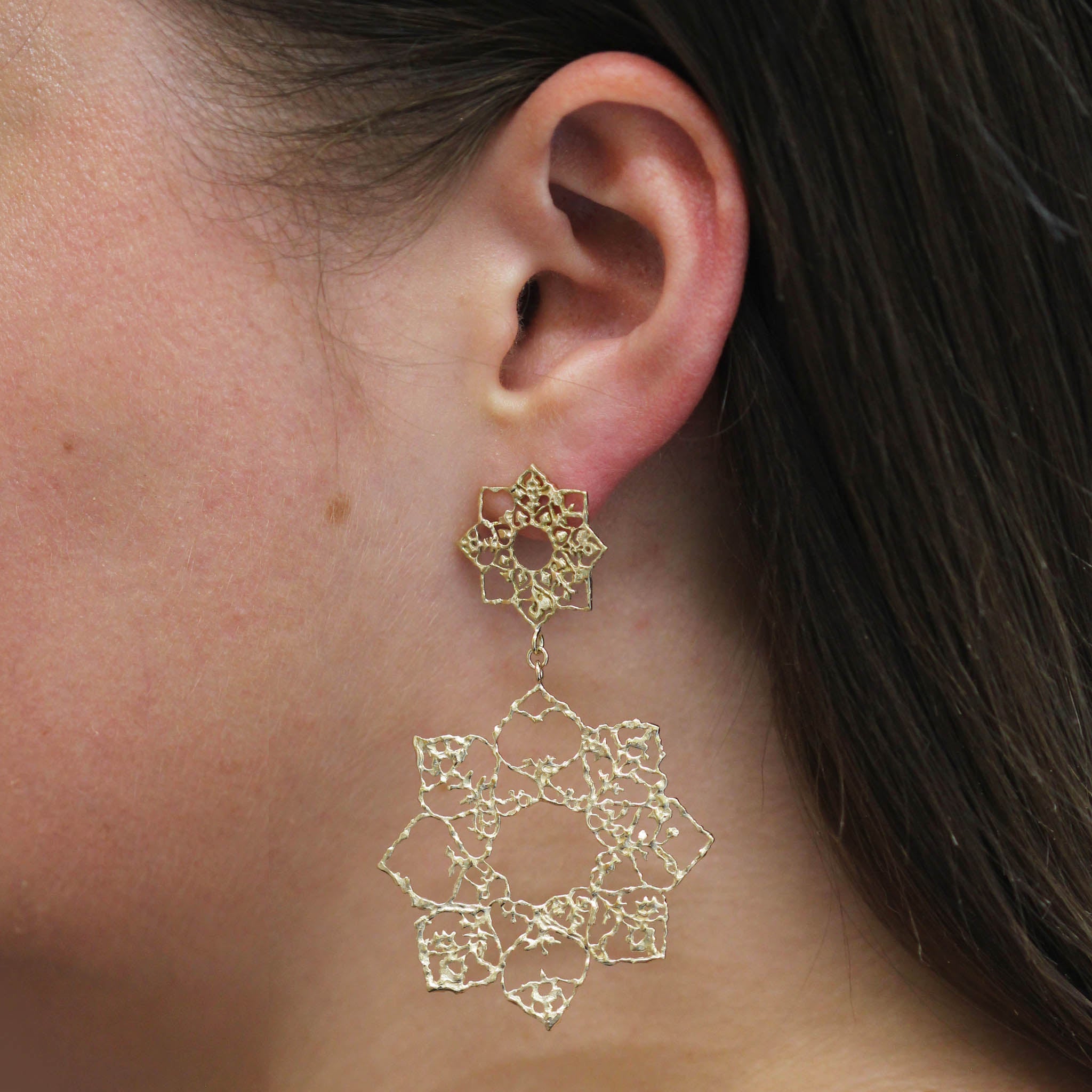 Two Blooms 9ct Recycled Gold Drop Earrings