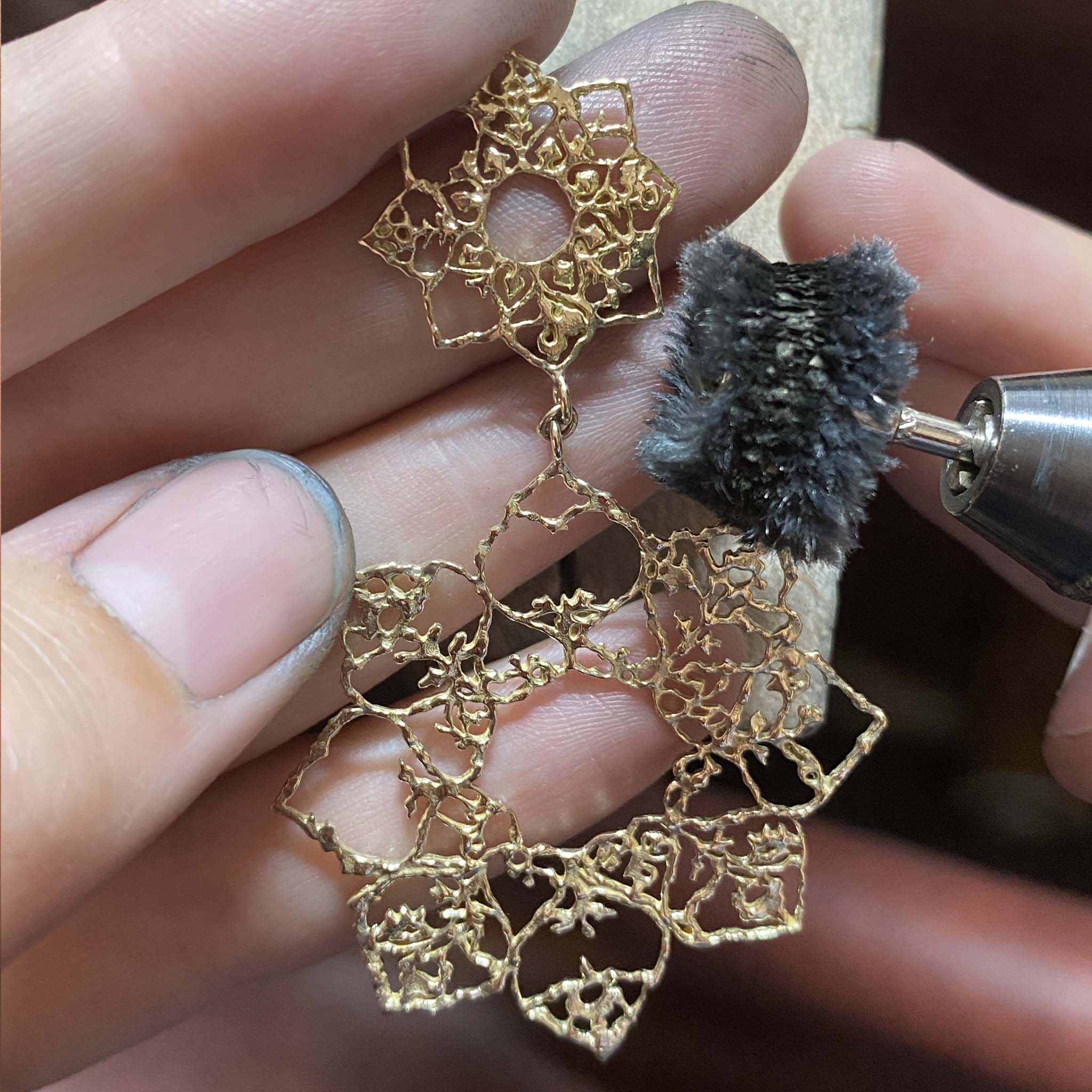 Two Blooms 9ct Recycled Gold Drop Earrings