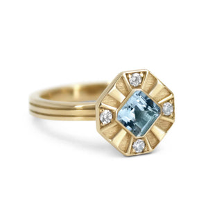 14ct Gold Deco Engagement Ring with Aquamarine