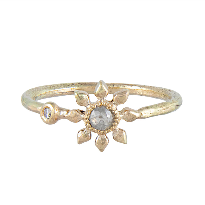 Grey and White Diamond Flower Ring in 9ct Gold