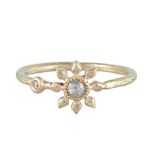 Grey and White Diamond Flower Ring in 9ct Gold