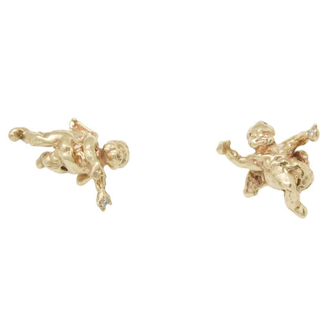 Cherub Ear Studs in Recycled 9ct Gold and Diamonds Goldsmiths