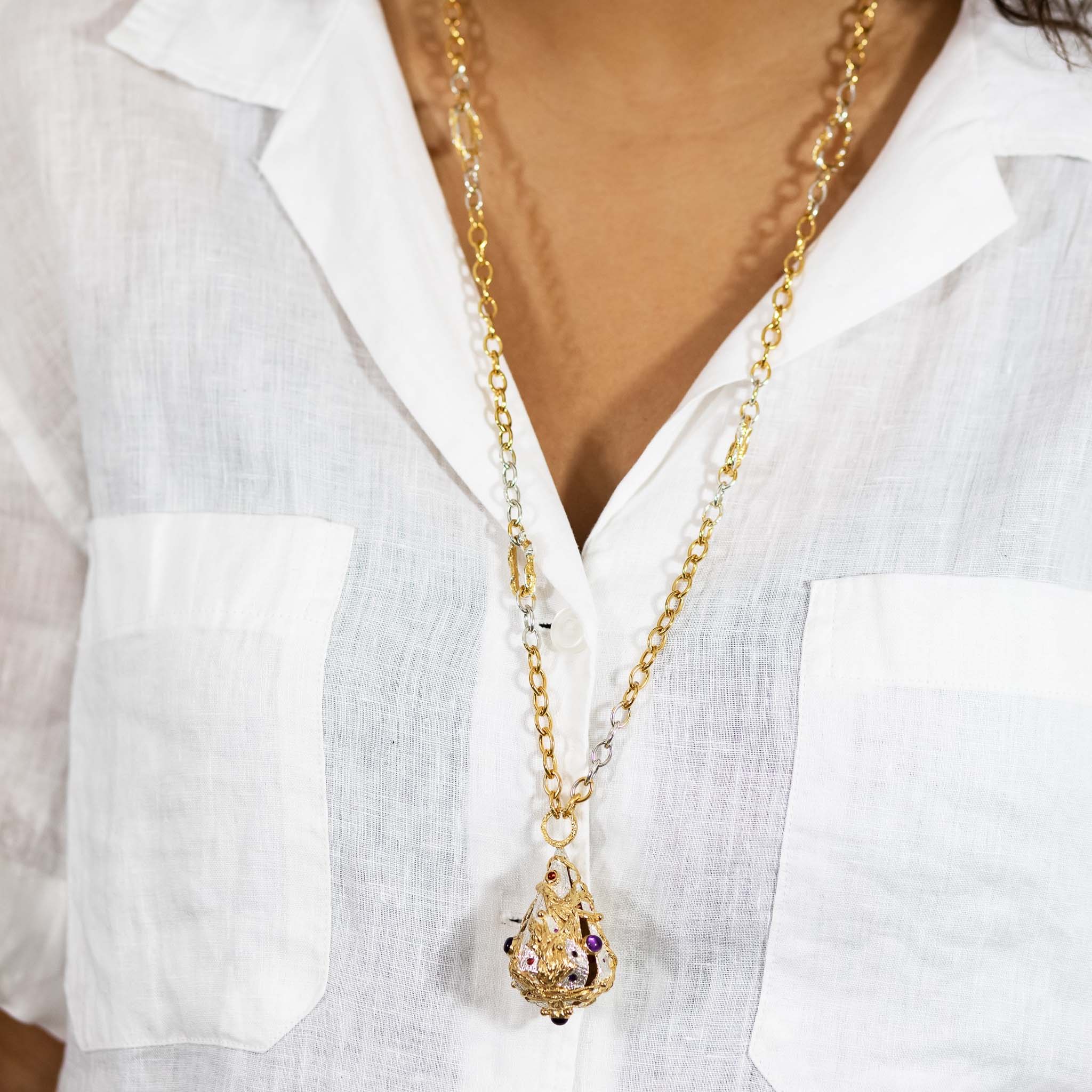 Geo Lantern Silver and Gold Vermeil Necklace