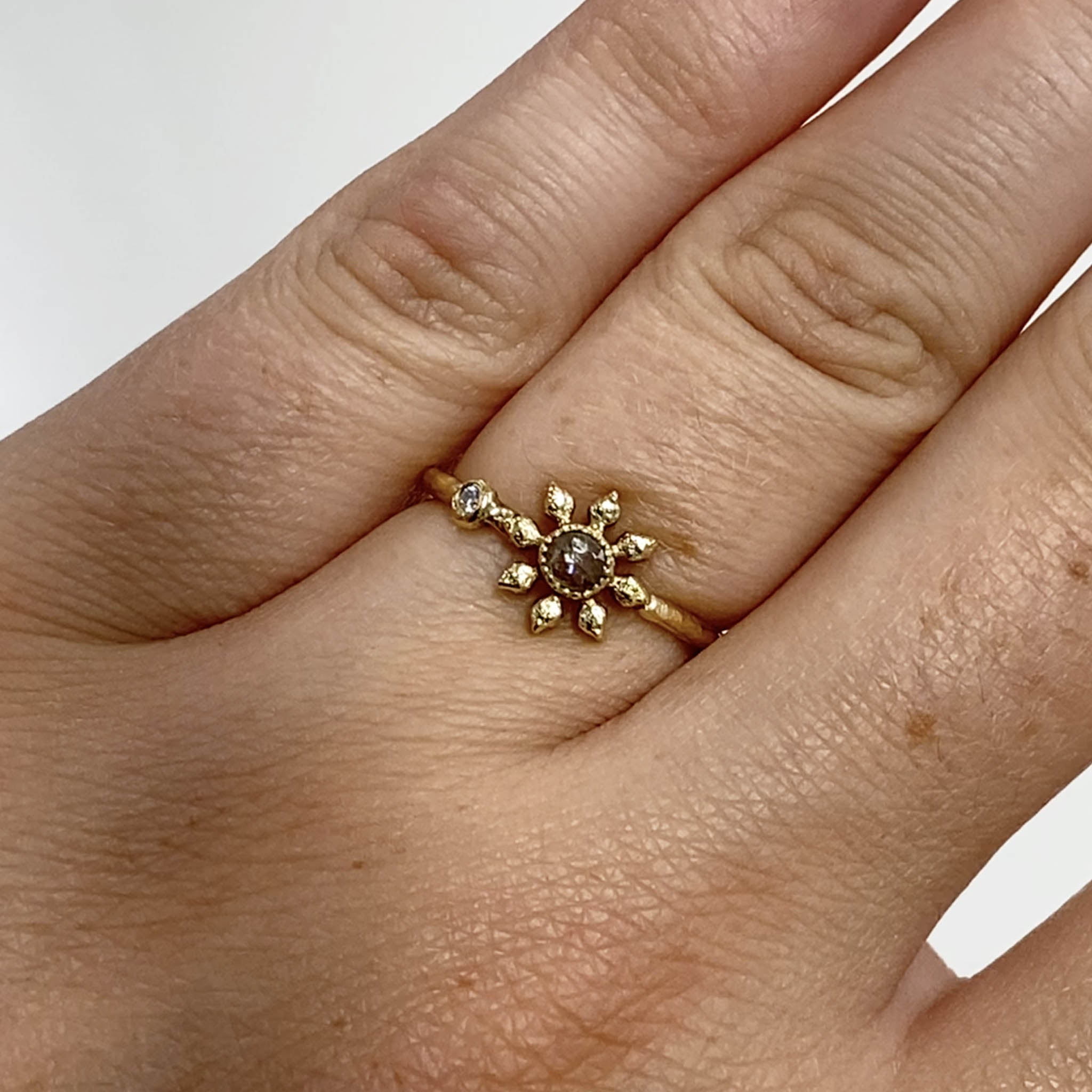 Grey and White Diamond Flower Ring in 9ct Gold