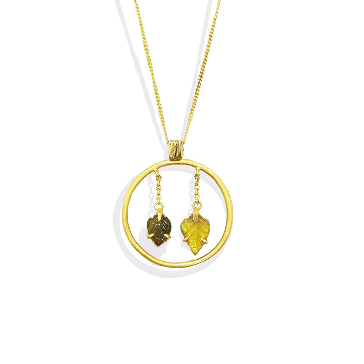 Reversible tourmaline and enamel hanging leaves pendant