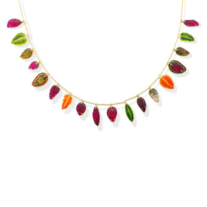 Hand carved multi coloured tourmaline and enamel statement necklace