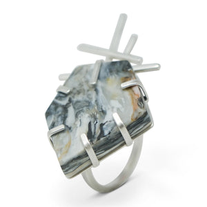 Large Ring in Recycled Silver and Marbled Plastic