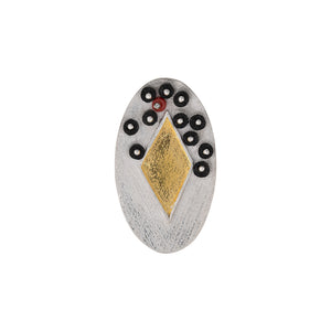 Nkissi Brooch, Silver, 24ct Gold and Glass Beads