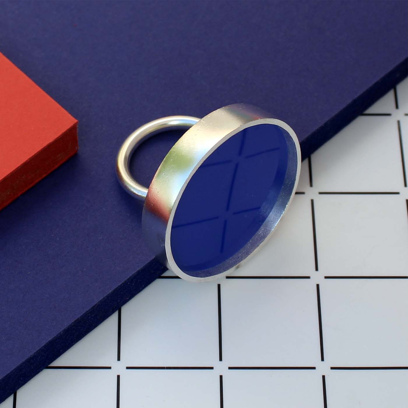 Circle Ring in Sterling Silver with Cobalt Acrylic