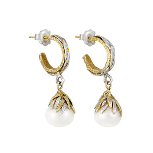 Natural Pearl Silver and Gold Vermeil Hoop Earrings