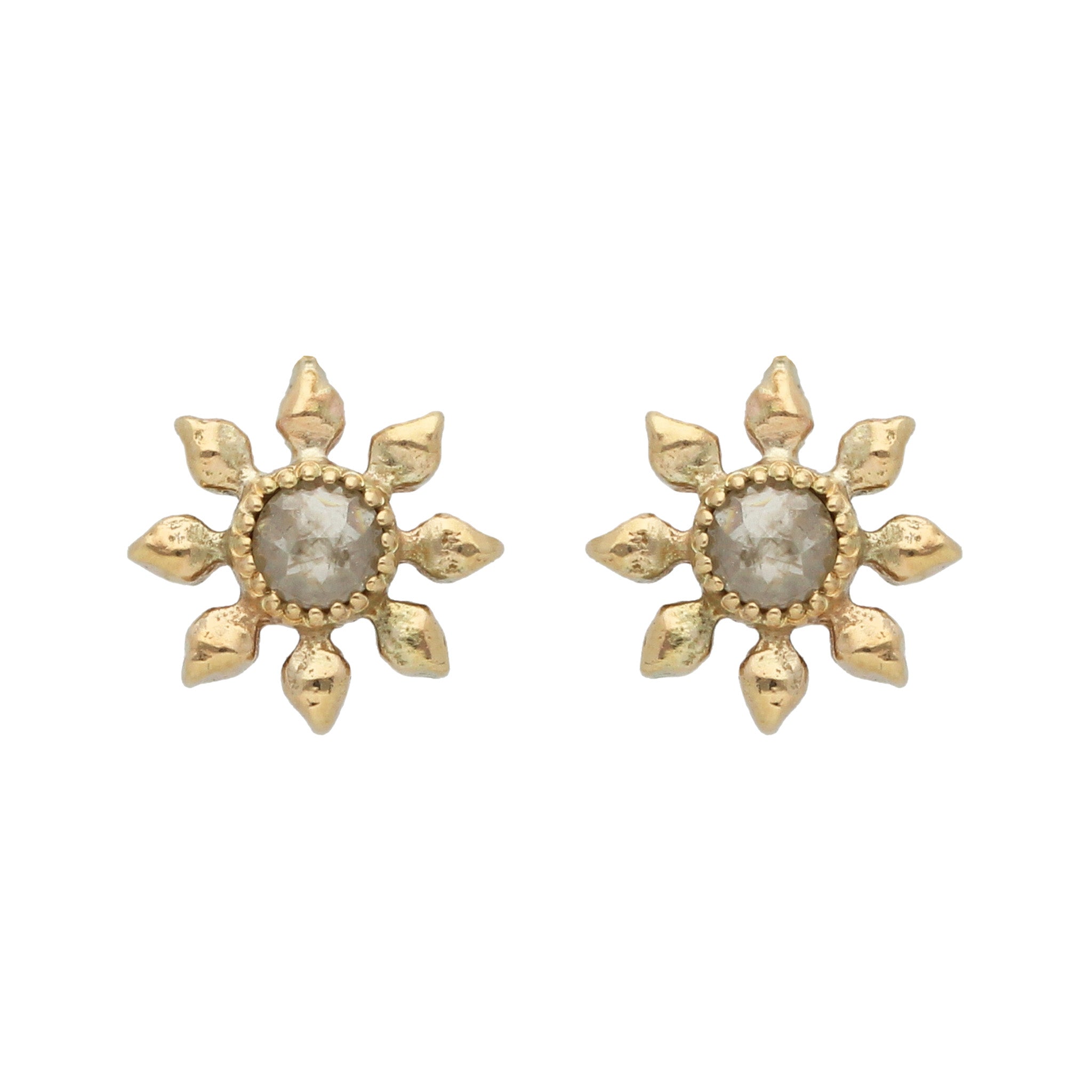 Rose Cut Diamond 9ct Recycled Gold Flower Earrings