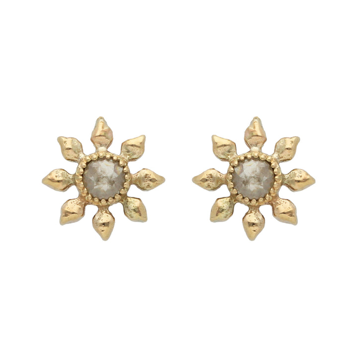 Rose Cut Diamond 9ct Recycled Gold Flower Earrings