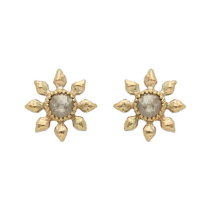 Rose Cut Diamond 9ct Recycled Gold Flower Earrings
