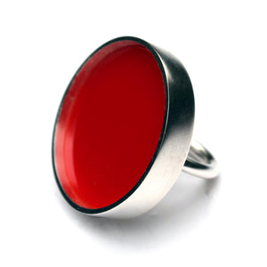 Circle Ring in Sterling Silver with Red Acrylic