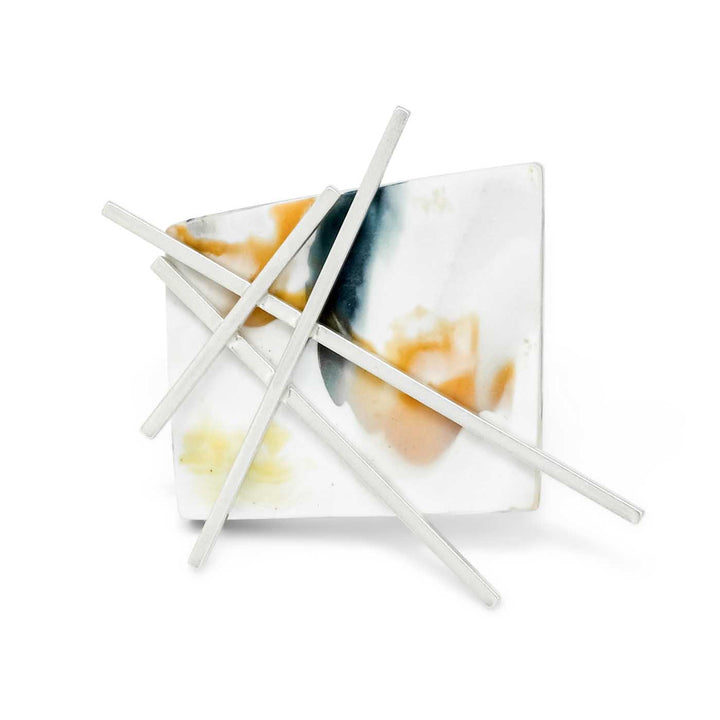 Marble Effect Recycled Plastic and Silver Brooch