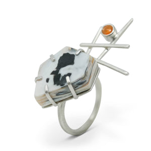 Ring in Silver with Recycled Plastic and Carnelian
