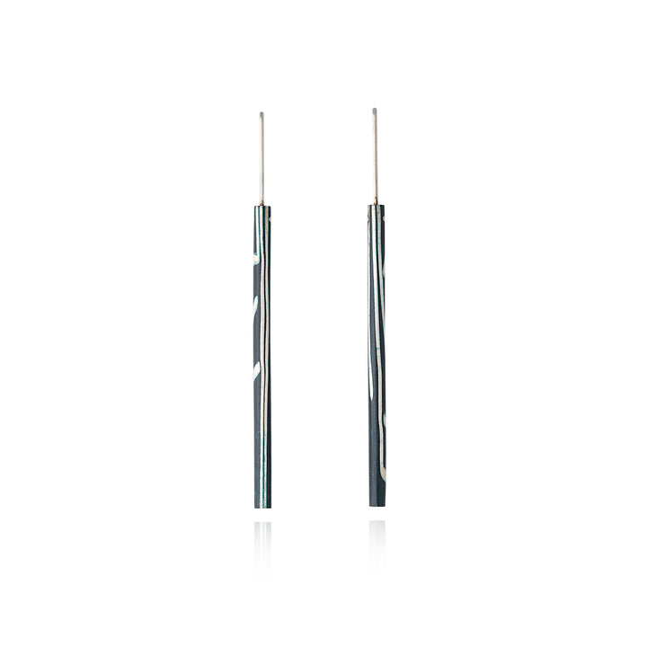 Black and Silver Patinated Long Tubular Earrings