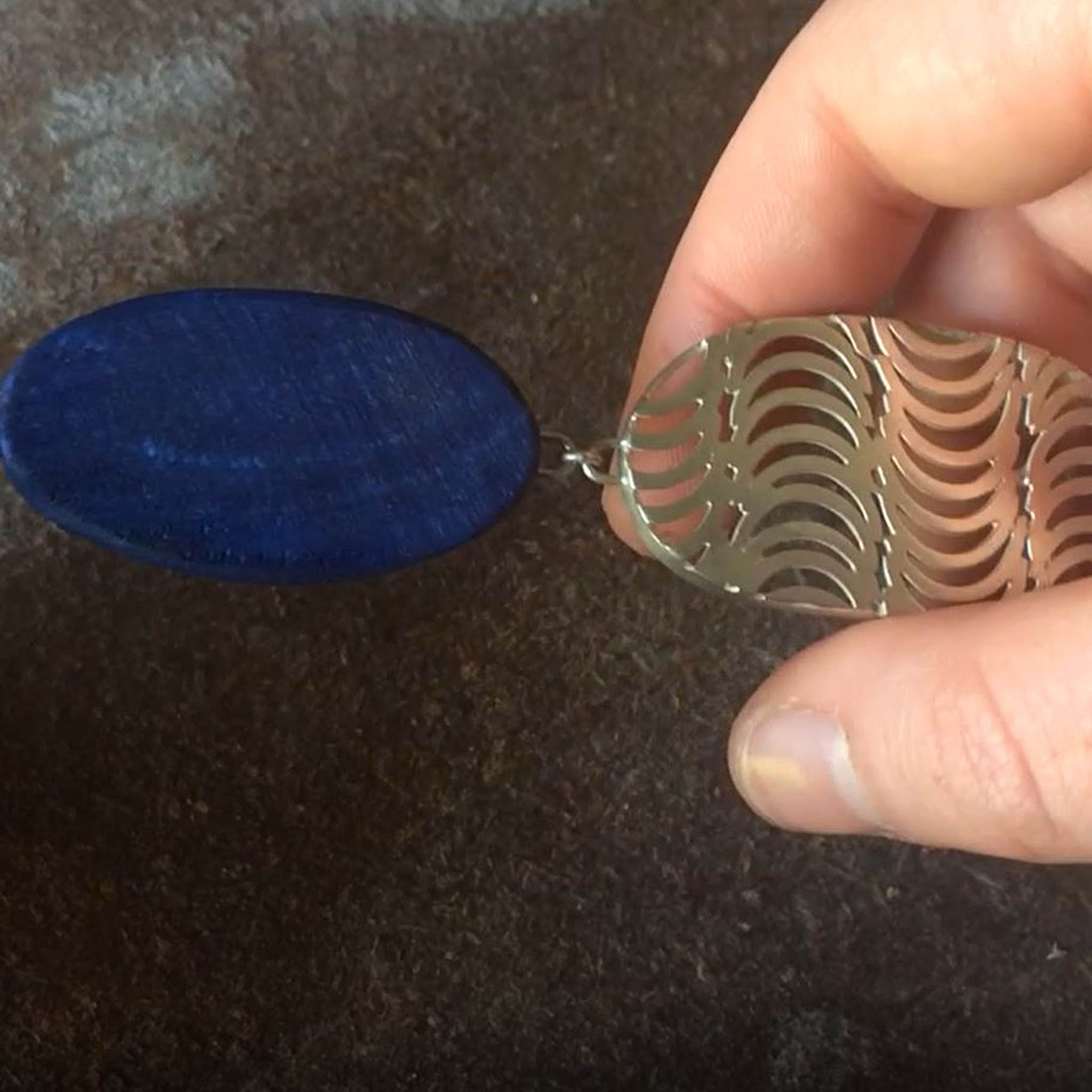 Silver and Blue Reclaimed Wood  Statement Necklace