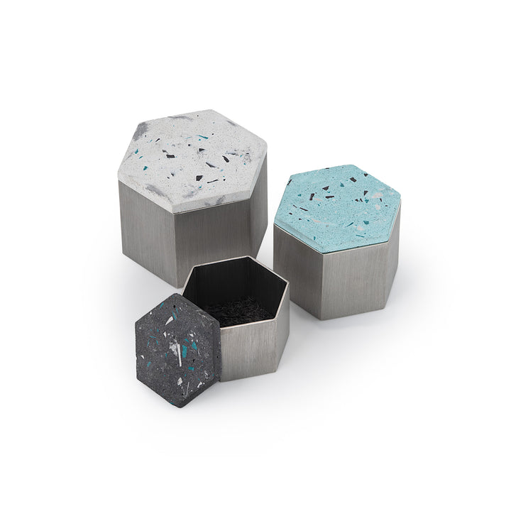 Pewter and Jesmonite Hexagonal Elin Trinket Boxes