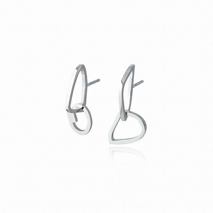 Non-Identical Silver Polished Chain Drop Studs