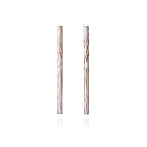 Long Silver Earrings with Inlaid Copper Pattern